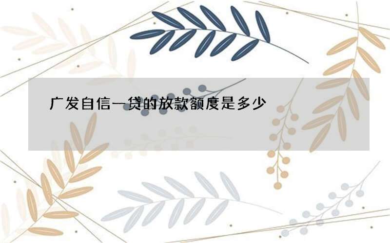 广发自信一贷的放款额度是多少